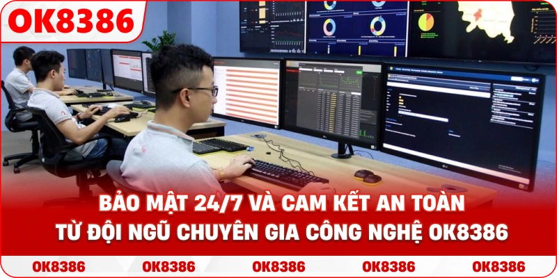 Biểu tượng bảo mật 24/7 và cam kết an toàn từ đội ngũ chuyên gia công nghệ OK8386