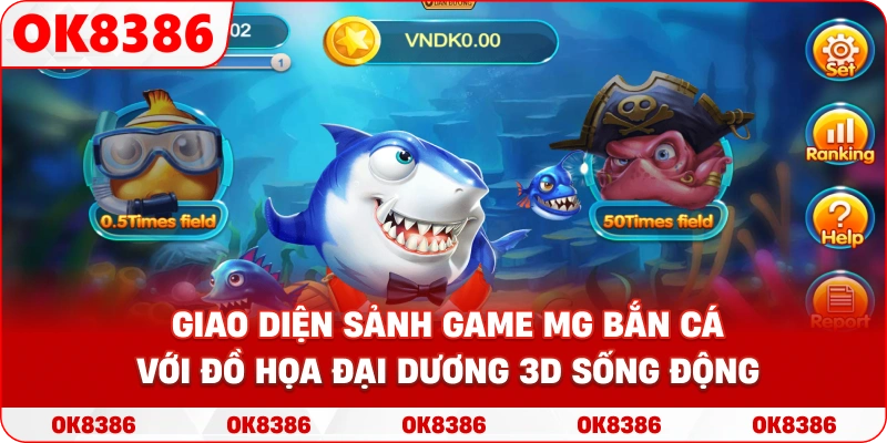 Giao diện sảnh game MG bắn cá với đồ họa đại dương 3D sống động